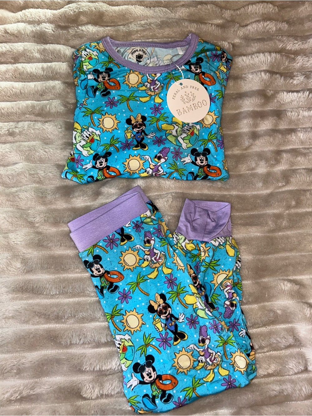 BAMBOO Blue & Purple Tropical Mickey Kids Pajama Set